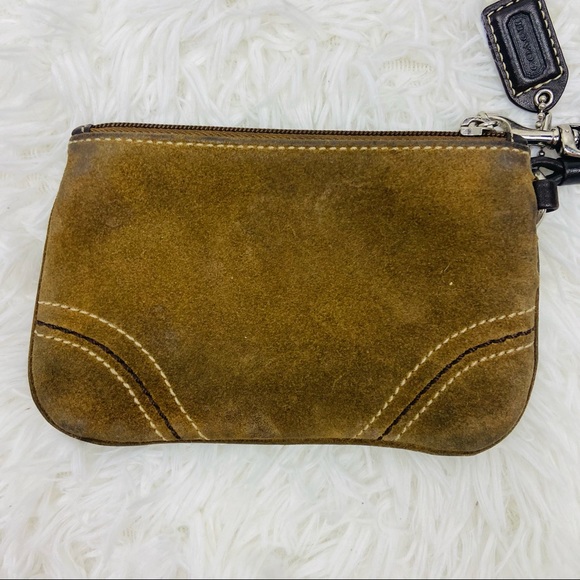 COACH brown suede leather small clutch wrist wallet - Picture 8 of 14